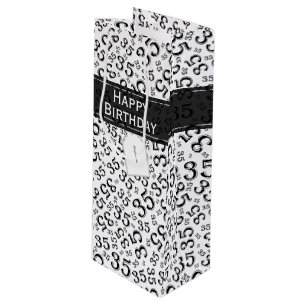 Happy 35th Birthday Number Pattern Black/White Wine Gift Bag