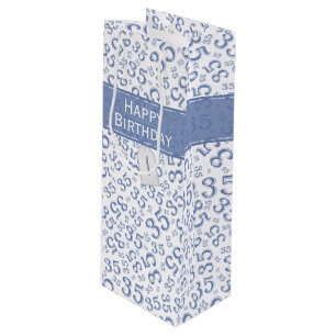 Happy 35th Birthday Number Pattern Blue/White Wine Gift Bag
