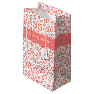 Happy 35th Birthday Number Pattern Coral/White Small Gift Bag
