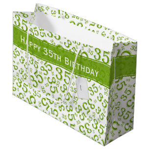 Happy 35th Birthday Number Pattern Green/White Large Gift Bag