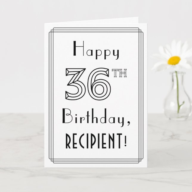 Happy 36th Birthday, Art Deco Style w/ Custom Name Card (Small Plant)
