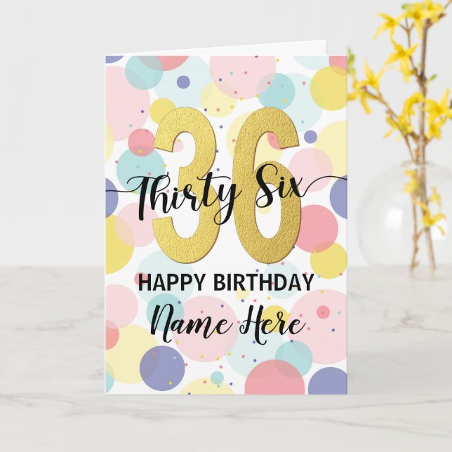 Happy 36th Birthday Pastel Rainbow and Gold Girl Card (Yellow Flower)