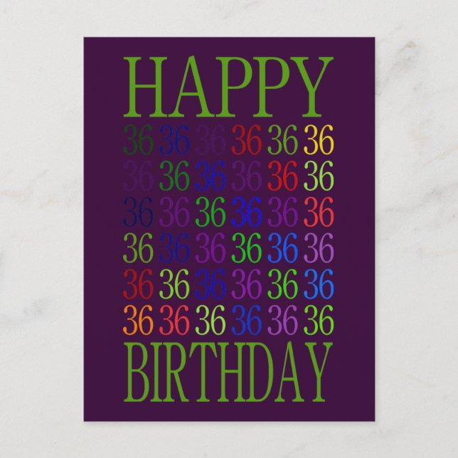 Happy 36th Birthday Postcard (Front)