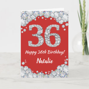 Happy 36th Birthday Red and Silver Glitter Card
