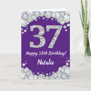 Happy 37th Birthday Purple and Silver Glitter Card