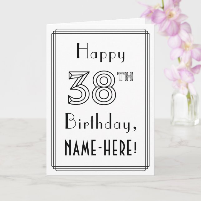 Happy 38th Birthday, Art Deco Style w/ Custom Name Card (Orchid)