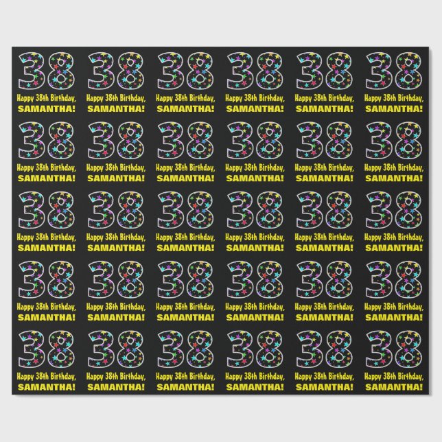 Happy 38th Birthday, Fun Colourful Stars Pattern 3 Wrapping Paper (Flat)