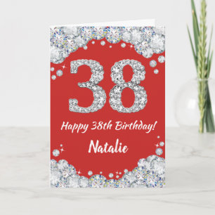 Happy 38th Birthday Red and Silver Glitter Card