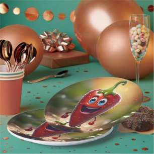Happy 3D Animated Chili Bean, Paper Plate