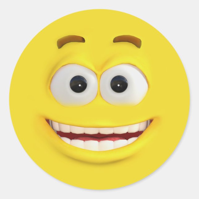 Happy 3D Effect Emoji Classic Round Sticker (Front)