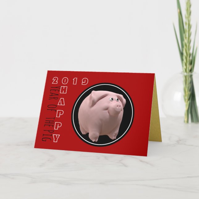 Happy 3D PIg Year Zodiac Birthday Choose Colour GC Card (Front)