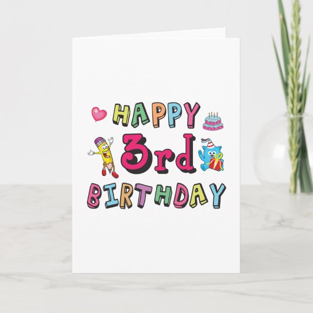 Happy 3rd Birthday 3 year old b-day wishes Card (Front)
