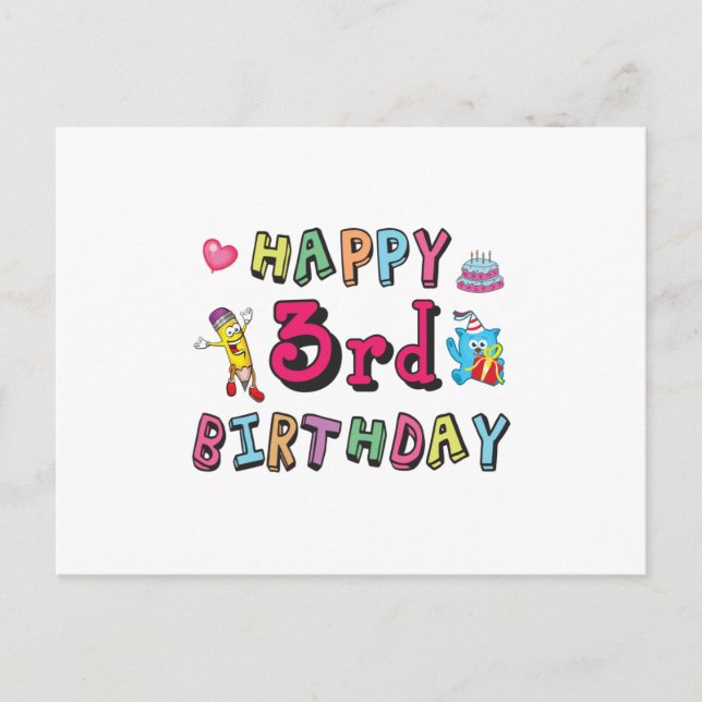 Happy 3rd Birthday 3 year old b-day wishes Postcard (Front)