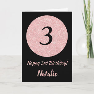 Happy 3rd Birthday Black and Rose Pink Gold Card