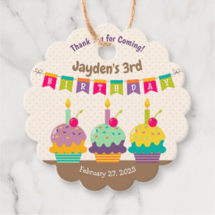 Happy 3rd Birthday Child Colourful Cupcakes Buntin Favour Tags