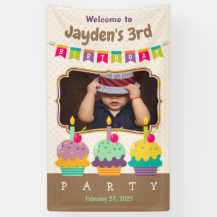 Happy 3rd Birthday Colourful Cupcakes Bunting Phot Banner
