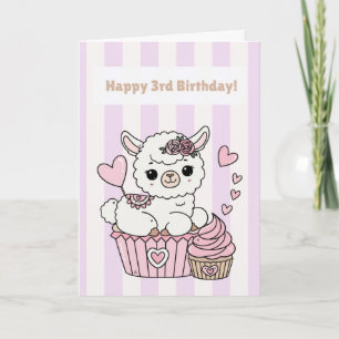 Happy 3rd Birthday Cute Llama Girl Card