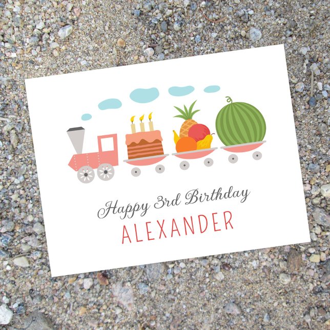 Happy 3rd Birthday Cute Toy Train Cake Candles  Postcard (Creator Uploaded)