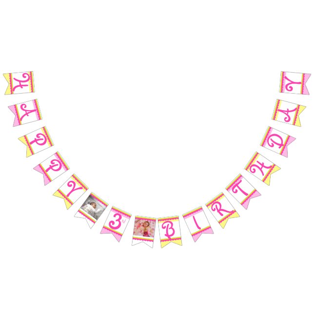Happy 3rd Birthday girl photo age bunting Bunting Flags (All)