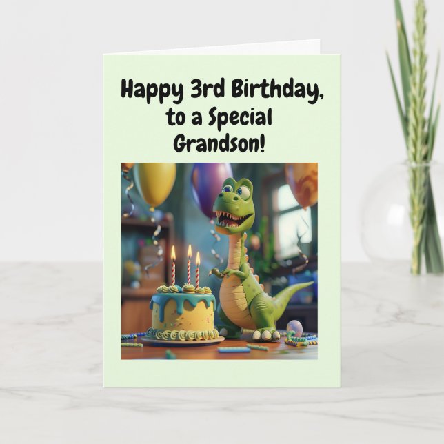 Happy 3rd Birthday Grandson, Dino, Personalized  Card (Front)