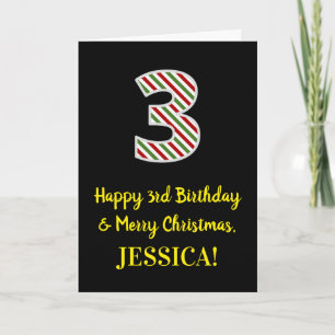 Happy 3rd Birthday & Merry Christmas, Custom Name Card