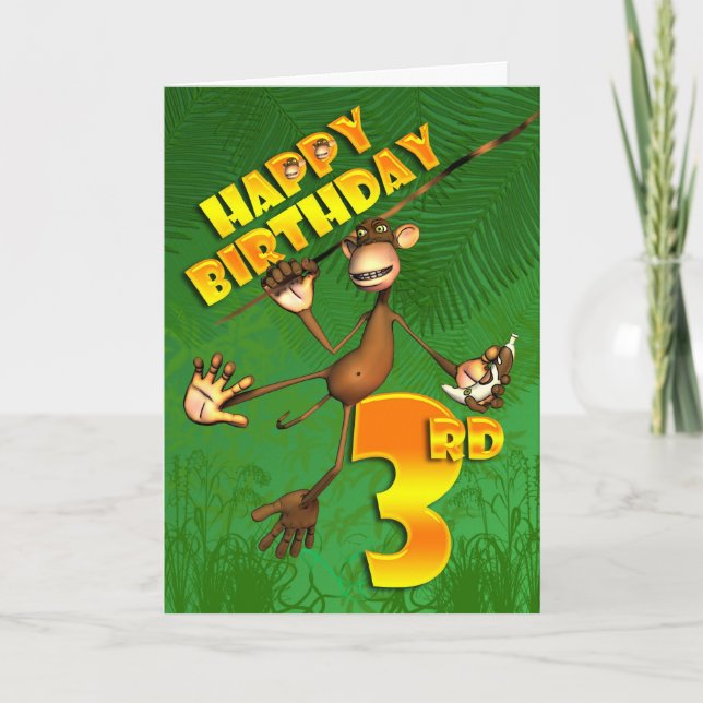 Happy 3rd Birthday Monkey Banana Card (Front)
