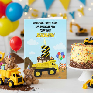 Happy 3rd Birthday Personalize Dump Truck Card