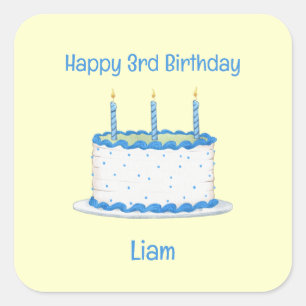 Happy 3rd Birthday Personalized Birthday Cake  Square Sticker