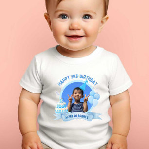Happy 3rd Birthday Print Modern White Baby Tshirt