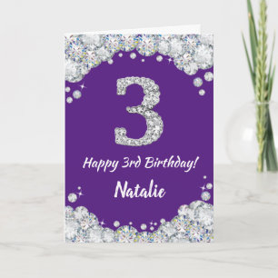 Happy 3rd Birthday Purple and Silver Glitter Card