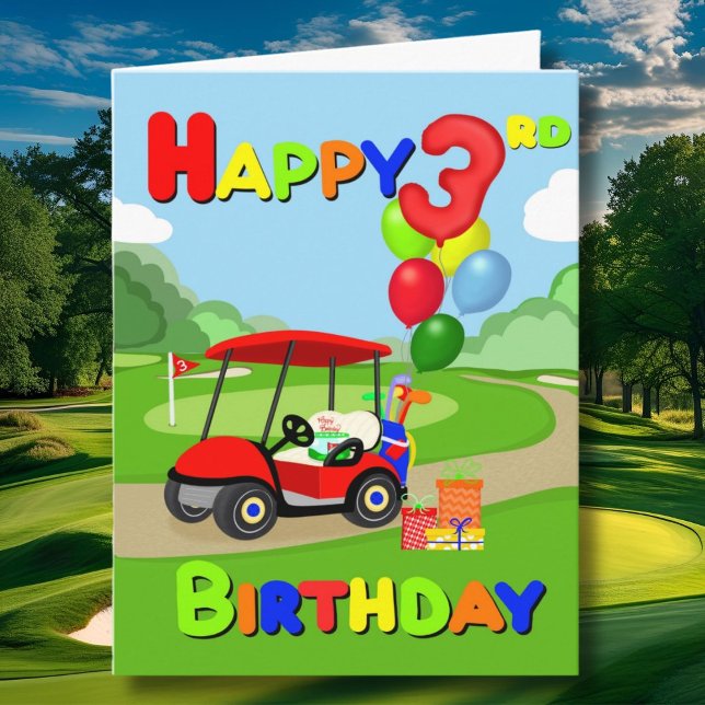 Happy 3rd Birthday Red Boys Golf Card (Creator Uploaded)