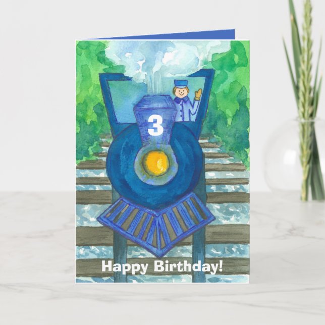 Happy 3rd Birthday Steam Train Custom Card (Front)