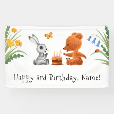 Happy 3rd Birthday Teddy Bear Bunny Cake Candles