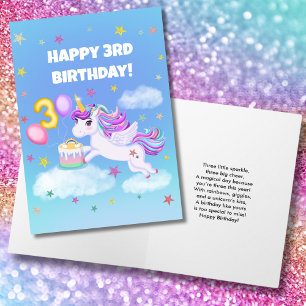 Happy 3rd Birthday Unicorn with Birthday Cake Card