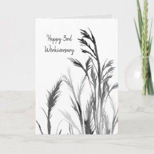 Happy 3rd Workiversary Black White Plants Card