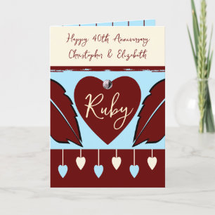 Happy 40th Anniversary add names burgundy blue Card