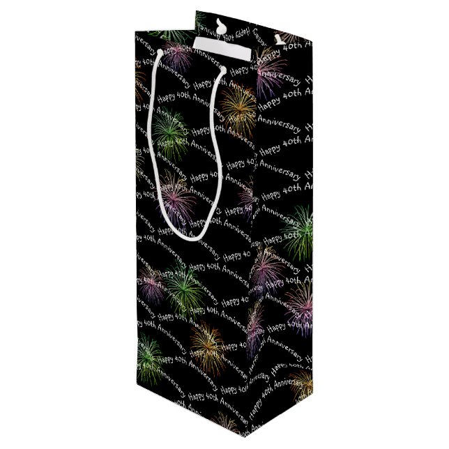 Happy 40th Anniversary Fireworks  Wine Gift Bag (Back Angled)