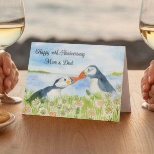 Happy 40th Anniversary Mom & Dad Puffins  Card