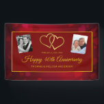 HAPPY 40TH ANNIVERSARY RUBY GOLD HEARTS & PHOTOS BANNER<br><div class="desc">HAPPY ANNIVERSARY EVENT BANNER - FAUX GOLD FOIL:  Two festive linked hearts in faux gold foil with ruby red bokeh hearts pattern background and your custom text with 2 photos optional.  Fully customizable for your anniversary celebration,  wedding,  engagement,  or Valentine's Day event.</div>