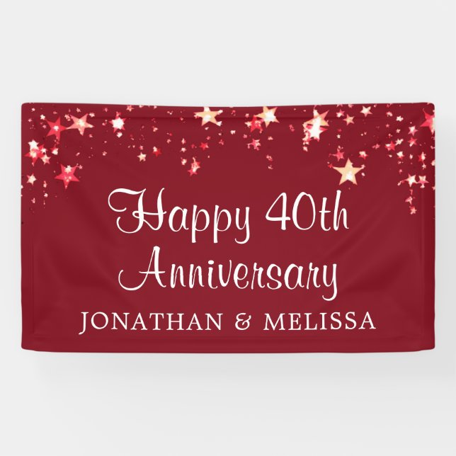 Happy 40th Anniversary Ruby Red Stars Names Banner (Horizontal)