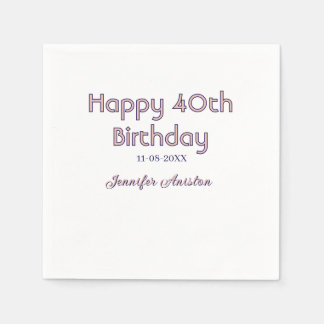 Happy 40th birthday add name date pink purple tren napkin