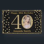 Happy 40th Birthday Banner Black and Gold Photo<br><div class="desc">Happy 40th Birthday Banner Black and Gold Glitter Confetti with custom photo. Printable Digital. For further customization,  please click the "Customize it" button and use our design tool to modify this template.</div>