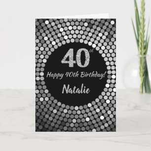 Happy 40th Birthday Black and Silver Glitter Card