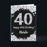 Happy 40th Birthday Black and Silver Glitter Card<br><div class="desc">Happy 40th Birthday Black and Silver Glitter Card with personalized name. For further customization,  please click the "Customize it" button and use our design tool to modify this template.</div>