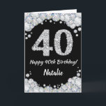 Happy 40th Birthday Black and Silver Glitter Card<br><div class="desc">Happy 40th Birthday Black and Silver Glitter Card with personalized name. For further customization,  please click the "Customize it" button and use our design tool to modify this template.</div>