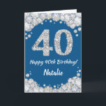 Happy 40th Birthday Blue and Silver Glitter Card<br><div class="desc">Happy 40th Birthday Blue and Silver Glitter Card with personalized name. For further customization,  please click the "Customize it" button and use our design tool to modify this template.</div>