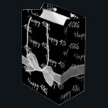 Happy 40th Birthday Bow On Black Medium Gift Bag<br><div class="desc">Happy 40th birthday text and white sheer bow on black background.
Background colour can be edited.
Text is editable or can be deleted.</div>