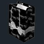 Happy 40th Birthday Bow On Black Medium Gift Bag<br><div class="desc">Happy 40th birthday text and white sheer bow on black background.
Background colour can be edited.
Text is editable or can be deleted.</div>