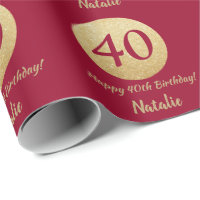 Happy 40th Birthday Burgundy Red and Gold Glitter