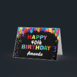 Happy 40th Birthday Colorful Balloons Black Card<br><div class="desc">Happy 40th Birthday Colorful Balloons Confetti Black Card with personalized name. For further customization,  please click the "Customize it" button and use our design tool to modify this template.</div>
